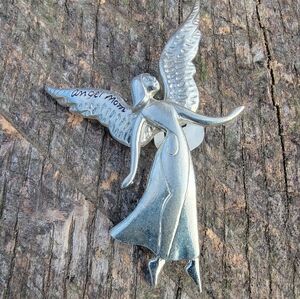 VINTAGE GUARDIAN ANGEL SILVER Pewter Brooch / Pendant .